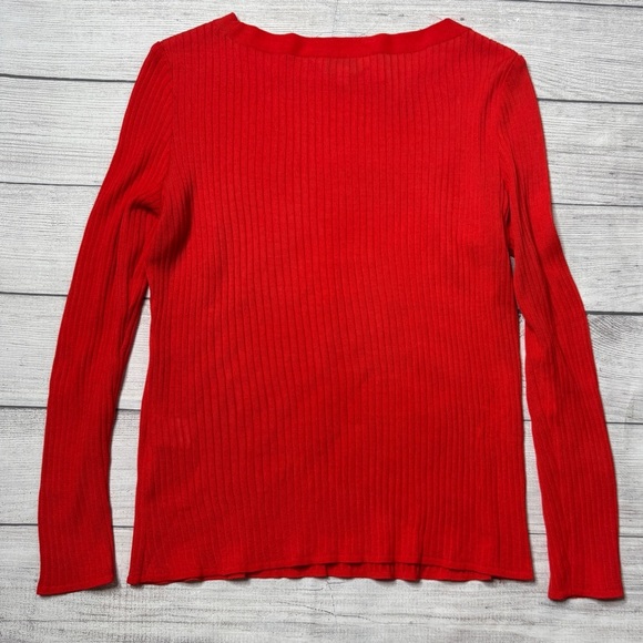 Exclusively Misook Red Orange Boat Neck Ribbed Lightweight Sweater Size LP - Picture 3 of 4